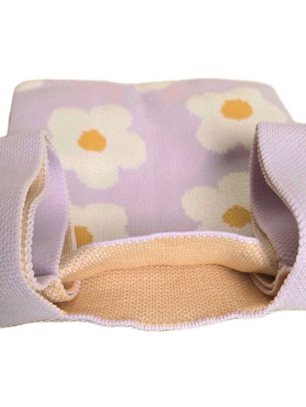 Lavender Knit Knot Bag Mini Tote Wristlet Daisy Floral - Picture 5 of 5